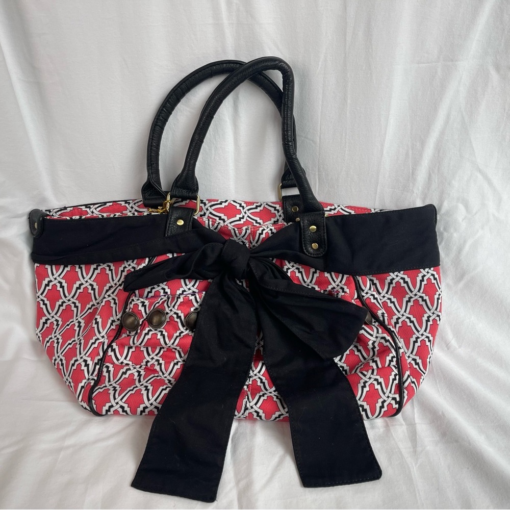 Deux Lux canvas bag, pink and black with bow. NWT.